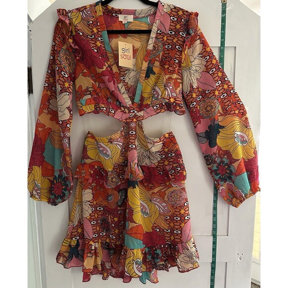 Girl Soul Tropical Floral Cut Out Ruffled Mini Dress Size M - Picture 1 of 8